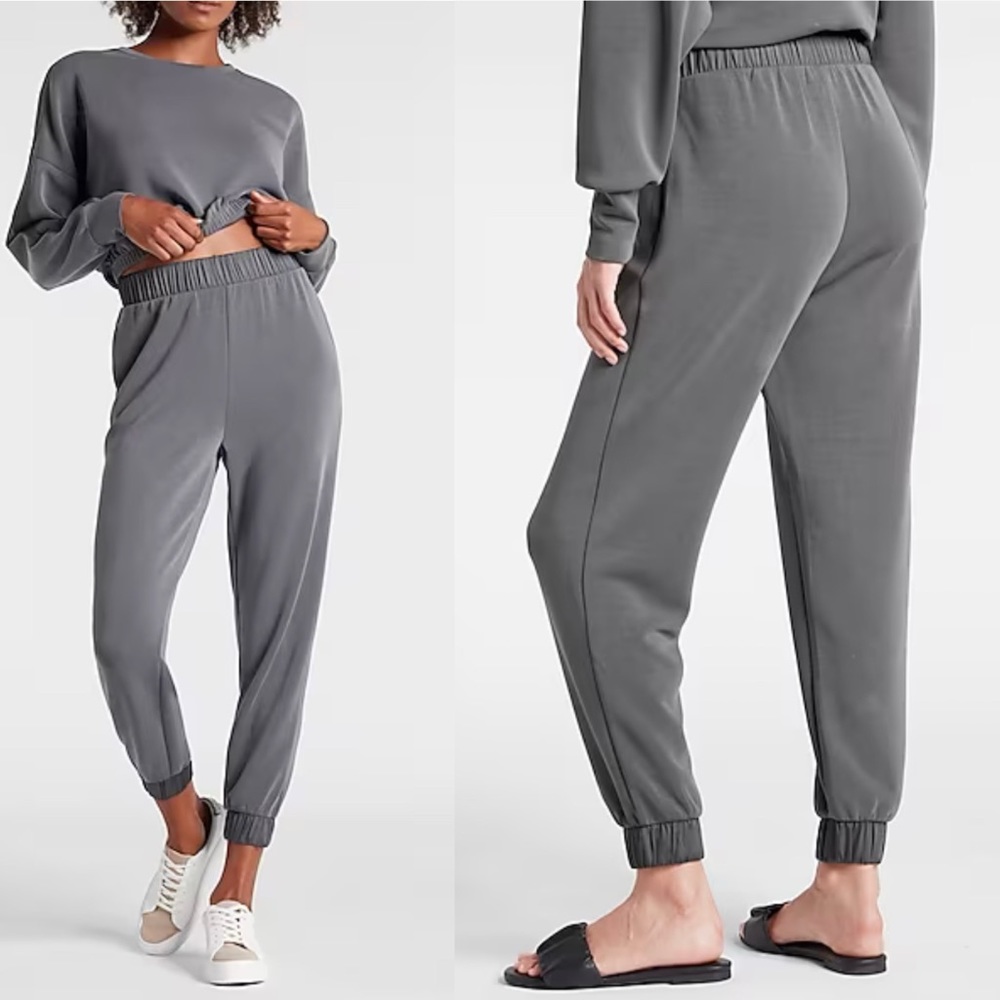 Express Grey Super High Waisted Silky Sueded
Scuba Satin Joggers Size XL